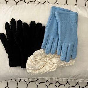 Stylish, cosy pair of black powder blue woolen  Women's Gloves and white bandeau